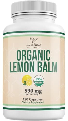 Double Wood Supplements Organic Lemon Balm 120 Capsules - for Digestion & Relaxation 590mg - 120 Servings - Non-GMO, Gluten Free, and Vegan Safe