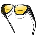 HAOLOTA Night Vision Driving Glasses Fit Over Glasses for Women Men, Anti Glare Polarized Nighttime Yellow Lens
