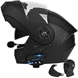 Bluetooth Modular Motorcycle Helmet DOT/ECE Approved Full Face Flip up Anti-Fog Double Visor Helmet Built-in Dual Speaker with Microphone for Adult Men and Women (X-Large,Matte Black)
