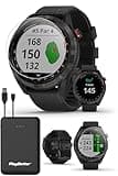 Garmin Approach S42 (Gunmetal/Black) Golf GPS Watch - Bundle with PlayBetter Portable Charger & HD Tempered Glass Screen Protectors - 42,000+ Courses, Green View True Shape, & F/M/B Yardage