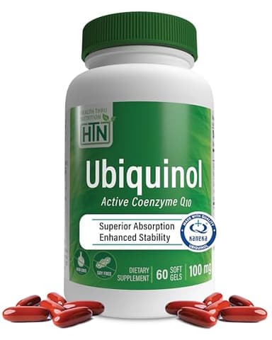 Health Thru Nutrition Ubiquinol 100mg 60 Softgels as Kaneka QH Reduced CoQ-10 | Stabilized - 3rd Party Tested | Enhanced Bioavailability | Cardiovascular & Mitochondria Function Support | Non-GMO