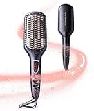 MEGAWISE Pro Ceramic Ionic Hair Straightener Brush for Home Salon, Straightening Hair Brush with 20s Heating Tech, Auto-Off, Anti-Scald with Universal Dual Voltage,Rotatable Power Cord, Black