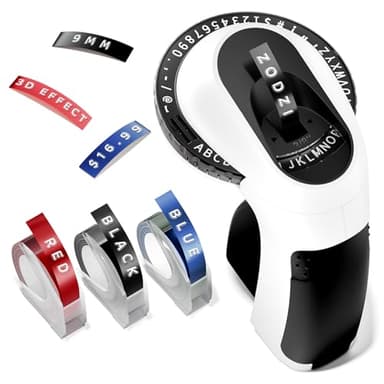 Zodzi Label Maker,Vintage Embossing Label Maker,Retro Embossed Label Maker Machine for DIY Crafts,Junk Journal Kit & Scrapbook Supplies,Old School Embosser with 3 Rolls 9mm 3D Labeler Waterproof Tapes