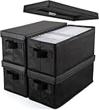 UENTIP CD Storage Boxes - Pack of 4 CD Case Storage - 13.2" x 5.9" x 5.3", Container Holds 30 CDs in Full Jewel Cases, 60 CDs in Slim Cases, and 165 Discs in CD Sleeves - Black (4pack-Black)