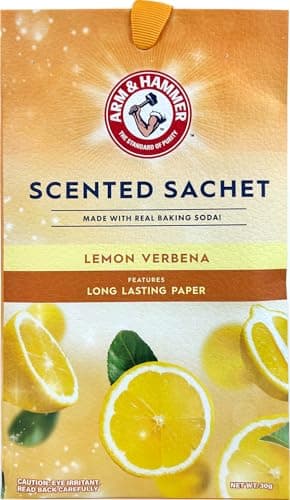 ARM & HAMMER 3 Pack Scented Sachets for Drawers & Closet with Hanging Ribbon, Real Baking Soda (Lemon Verbena)