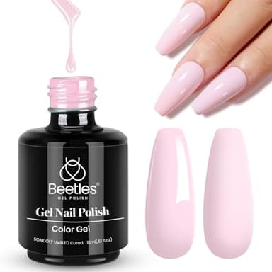 Beetles Pink Gel Polish - Barely Pink 15ML/0.51Fl Oz, Light Pink Gel Nail Polish, Soak Off UV LED Lamp Nail Art, Long-Lasting Manicure Salon DIY Home Easter Spring Nails - Gifts for Her