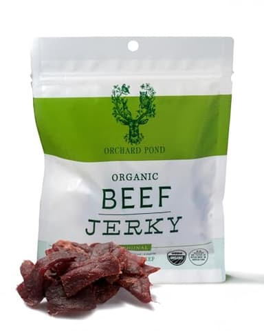 Orchard Pond Organic Grass-Fed Beef Jerky, Original Flavor – 2.5 oz Bag, 100% Certified Organic, No Hormones or Antibiotics