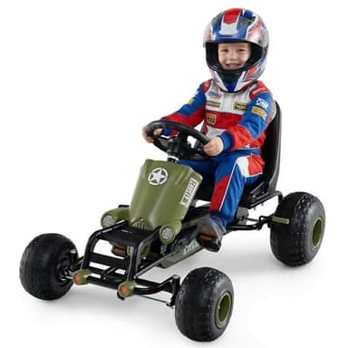 HONEY JOY Pedal Go Kart, 4 Wheeler Toddler Ride On Pedal Car Toy, Forward/Backward, Ergonomic Seat, Handbrake, Steering Wheel, Outdoor Off-Road Racing Go Cart for Kids Boys Girls Gift (Army Green)