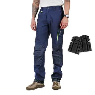 Ellobird Men's Cargo Construction Flex Work Pant for Men Double Knee Reinforcement Stretch Elastic Waistband Tactical Pants