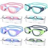 Zeligerstar Kids Swim Goggles, 4 Pack Swimming Goggles for Kids 6-14, Anti-Fog UV Protection Pool Glasses for Boys Girls Children