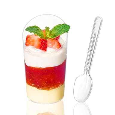 Bteephcky 40 Pack Mini Dessert Cups with Spoons,3oz Round Plastic Dessert Shooter Cups Slanted Appetizer Cups for Party Serving Jello Parfait Triffle