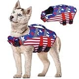 Kuoser Dog Life Jackets for Medium Dogs, American Flag Dog Life Vests for Swimming, Reflective Dog Life Vest Beach Boating with High Flotation, Dog Swim Vest for Medium Dogs