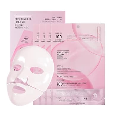 VT COSMETICS Collagen Reedle Shot 100 2-Step Hydrogel Mask (34.5g x 4ea), Firming & Elasticity Care, Exosome 500Da, Fine Lines, Hydrating Overnight Melting Mask, Korean Skincare, Facial Gel Mask