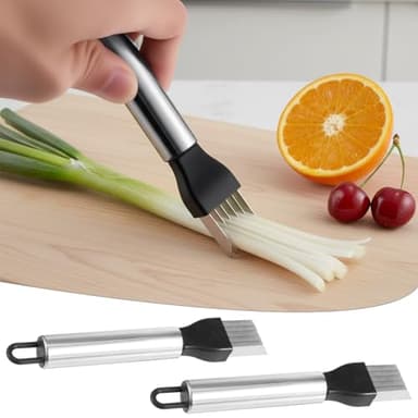 2 PCS Stainless Steel Green Onion Slicer Kitchen Scallion Cutter Professional Scallion Shredding Tool Shred Knife Vegetable Garlic Cutters Multi-Functional Kitchen Tool for Vegetable Onion Garlic