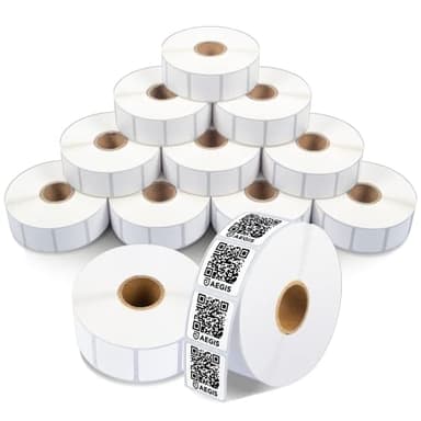 Aegis Adhesives - 1" X 1" Square Direct Thermal Labels (12 Rolls, 1375 Labels/Roll) Multipurpose for QR Codes - Perforated, Compatible with Zebra Desktop Printers - NOT Rollo Compatible