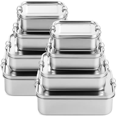 Umigy 8 Pcs Stainless Steel Food Containers 550/850/1400/2400 ml Metal Bento Lunch Box Stainless Steel Food Storage Containers, Lockable Clips to Leak Proof, Reusable Dishwasher Snack Boxes for Work