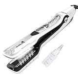 Professional Salon Steam Hair Straightener, Nano Titanium Ceramic Steam Flat Iron with Removable Comb+Digital LCD+5 Level Adjustable Temperature+Auto Temperature Lock, White