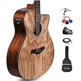 Kadence Electric Acoustic Guitar (Ash Wood) - Semi Acoustic Guitar with Pickup, Inbuilt Tuner, Capo, Strings, Picks, Strap, Cable and Padded bag - Electro Guitars for Beginners & Professionals