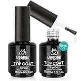 beetles Gel Polish 2Pcs 15ml No Wipe Top Coat Gel Nail Polish High Gloss Shiny Long-Lasting Clear Gel Top Coat, Soak Off Nail Lamp, Home DIY Professional Manicure and Nail Salon