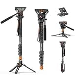 Manfrotto Professional Camera Monopod with Feet, 73.2 inch Aluminum Portable Travel Video Monopod with Removable Tripod Stand Base, Max Load 22 Lbs, New Q6 Fluid Head for DJI RS4