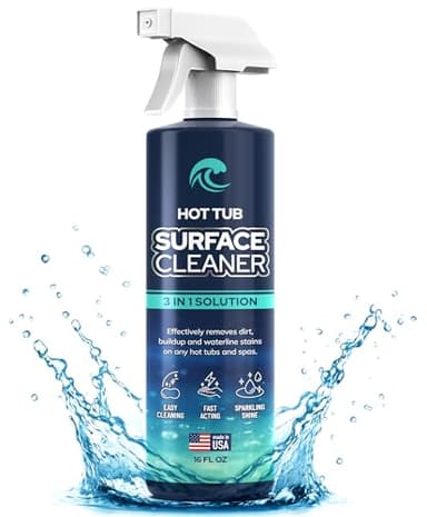Hot Tub Surface Cleaner – Fast Acting Formula, Easy Spray & Wipe Use, For Acrylic, Vinyl, Fiberglass, Inflatable, Swim Spa & Jet Tubs, Removes Dirt, Grime & Waterline Residue – Made in USA, 16 oz