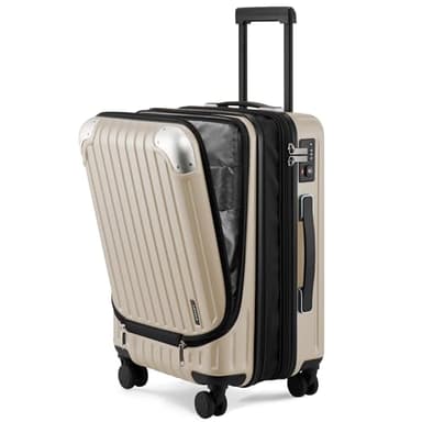 LEVEL8 Grace Carry on Luggage with Front Compartment, 20 Inch Expandable Hardside Suitcases with Wheels, Abs+Pc Harshell Spinner Luggages with Tsa Lock, Travel Bag for Women Men, Champagne