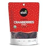 Elan Organic Dried Cranberries, 6.2 oz, Whole Dried Cranberries, No Sulphites, No Fat, Non-GMO, Vegan, Gluten-Free, Kosher, Dried Fruits, Healthy Snacks