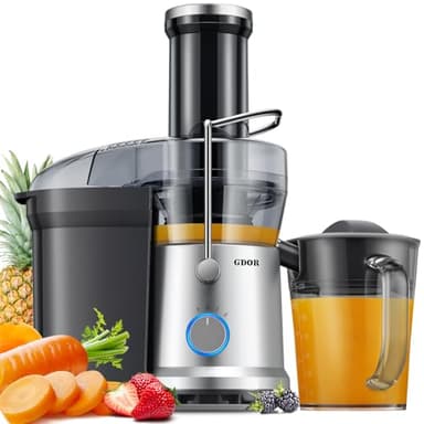 GDOR Powerful 1200W Juicer Machines with Larger 3.2" Feed Chute, 45oz Large Juice Jug, Centrifugal Juice Extractor Maker with Titanium Enhanced Cutting System, Dual Speeds, BPA-Free, Silver