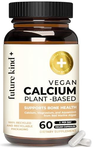 Future Kind Vegan Calcium Supplement - Plant-Based Calcium Magnesium Supplement Sourced from Iceland for Teeth & Bone Support (60 Capsules)
