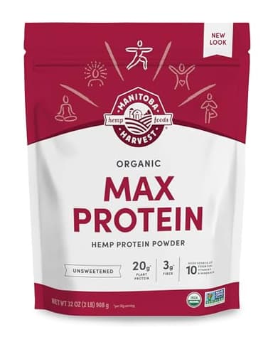 Manitoba Harvest Hemp Yeah Organic Max Protein Powder, Unsweetened, 32oz, with 20g Protein and 4.5g Omegas 3&6 per Serving, Keto-Friendly, Preservative Free, Non-GMO, Packaging May Vary