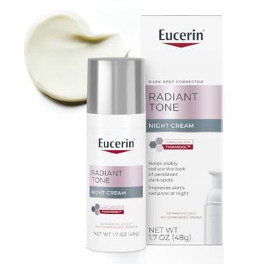 Eucerin Radiant Tone Night Cream, Dark Spot Corrector with Thiamidol, Night Moisturizer for Face Helps Visibly Reduce the Look of Persistent Dark Spots, All Skin Types, 1.7 Oz Bottle