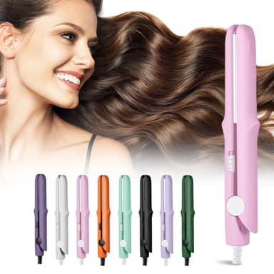 2 in 1 Mini Dual Purpose Curling Iron, 2026 New Portable Flat Iron, Compact Curling Wand for Business Trips, Lightweight Hair Styling Tool for Women (Pink)