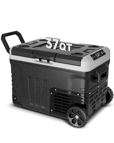 Feelfunn Electric Cooler Portable 12V Refrigerator - 37 Quart(35L) Car Fridge with 12/24V DC&110-240V AC for Truck Van RV Camper SUV, 12v Cooler with Wheels for Camping Boat Travel, -4~68°F