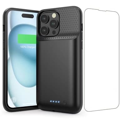 Battery Case for iPhone 15 Pro Max,Powerful 8600mah Ultra-Slim Protective Charging Case,15W Fast Charging Portable Rechargeable Expandable Battery Charger Cover for iPhone 15 Pro Max(6.7inch)-Black