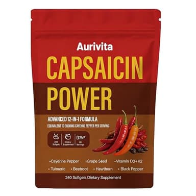 Capsaicin Softgels, Capsaicin Supplements, Cayenne Pepper Softgels Capsules, Capsaicins Powder with Vitamin D3 + K2, Beetroot, Grape Seed and Other Extracts, 240 Capsules (1 pcs)