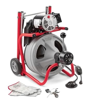 RIDGID 26998 Model K-400 Drain Cleaning 120-Volt Drum Machine Kit with C-45IW 1/2" x 75' Cable, White, Black, Red