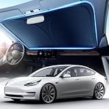 [2025 Upgrade] DMJN Designed for Tesla Model Y/3 Windshield Sun Shade with Storage Bag, [Ice-Crystal-Cooling Coating] Keep Car Cool & Interior Protection Sunshade, Fit for Tesla Model Y/3(2016-2025)
