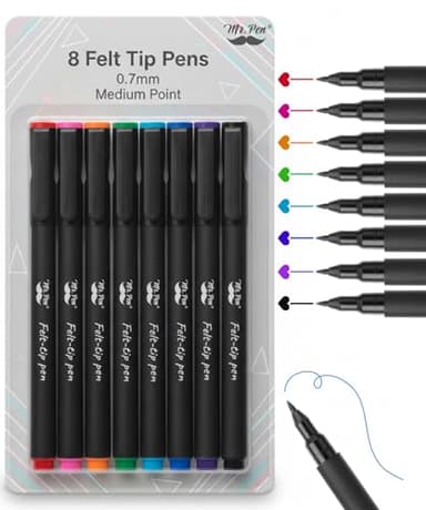 Mr. Pen- Felt Tip Pens, 8 Pack, 0.7mm, Assorted Colors, Fast Dry, Fine Felt Tip Pens For Arts & Crafts, Note-Taking, Journaling, Writing, School Supplies for Teachers & Students