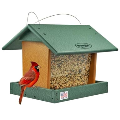 DutchCrafters Poly Hanging Hopper Bird Feeder, Large Hanging Bird Feeder for Outside, Outdoors - Amish American Made (Turf Green & Cedar)