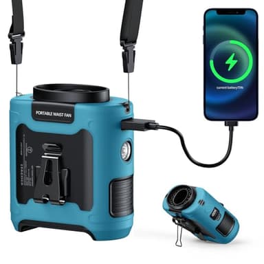 morsisho AI Portable Waist Fan Rechargeable 10000mah Belt Shirt Clip On Fan For Body Cooling That Blow Cold Air 5 Speeds Flashlight Up To 40H