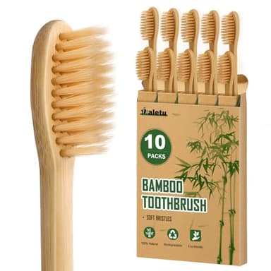 Daletu Bamboo Toothbrushes Soft Bristles 10 Pack, Biodegradable BPA Free Soft Bristles Toothbrushes for Adult, Eco-Friendly, Natural Wooden Organic Toothbrush