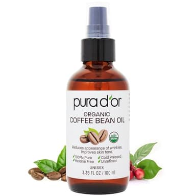 PURA D'OR 3.38 Oz ORGANIC Coffee Bean Oil - 100% Pure USDA Certified Premium Grade Natural Moisturizer, Cold Pressed, Unrefined, Hexane-Free Base Carrier Oil for DIY Skin Care For Men & Women