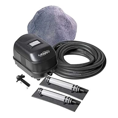The Pond Guy Pond Aerator 2, Complete Aeration Kit, Add Oxygen to Koi & Fish Water Garden Ponds, Outdoor Diaphragm Compressor Pump, Air Line, Faux Grey Stone Rock Cover & 2 Submersible Diffuser Stick