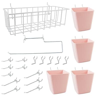 G.CORE Peg Board Organizer 21 Pack, Pegboard Accessories with Baskets Cups Hooks - 1/8" & 1/4" Peg Board Wall Tool Organizers, Utility Holders & Hangers for Garage Craft Workbench