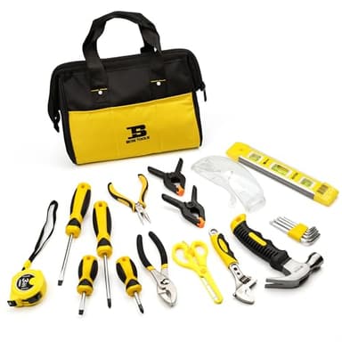 B BOSI TOOLS 20-Piece Hand Tool Set with Storage Bag for Boys & Girls, Learning Tool Kit for Home DIY