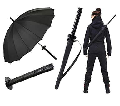WPOZD Samurai Tactical Umbrella - Black, Windproof, Outdoor, Anime Gift