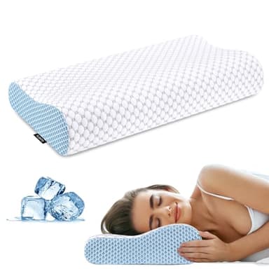 Cervical Neck Pillow for Pain Relief - Ergonomic Contour Memory Foam Pillows, Cooling Side Sleeper Pillow for Sleeping, Orthopedic Bed Pillow for Back Stomach Sleepers with Pillowcase