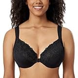 DELIMIRA Women's Front Closure Bras Plus Size Lace Full Coverage Underwire Unlined Bra Black 44DD