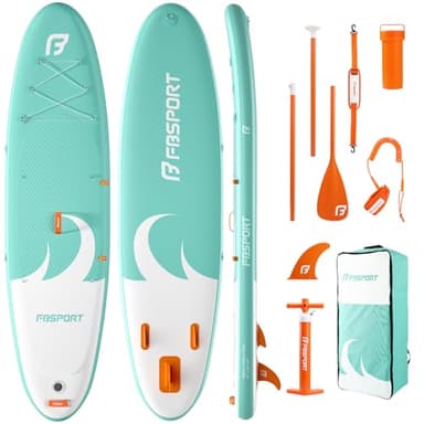 FBSPORT 11' Premium Stand Up Paddle Board, Yoga Board with SUP Accessories & Carry Bag | Wide Stance, Surf Control, Non-Slip Deck, Leash, Paddle and Pump for Youth & Adult(Light Green)