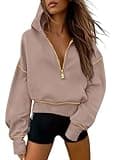 PRETTYGARDEN Women's Hooded Sweatshirts Long Sleeve Half Zip Cropped Hoodie Pullover Winter Fashion Clothes (Khaki,Small)